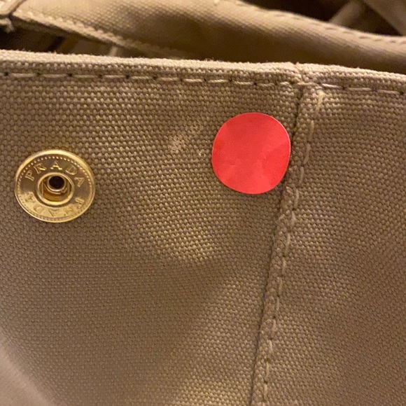 Prada linen shopping bag 13X8x. Good condition. Very clean Tan. Side pockets - Picture 14 of 16